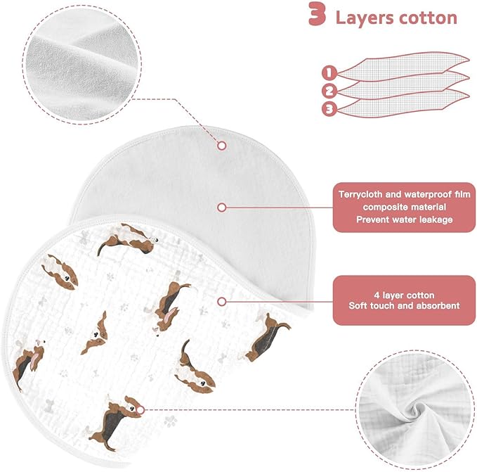 Basset Hound Dog Pattern Muslin Burp Cloths for Baby 4 Pack Soft 100% Cotton Baby Washcloths Bibs for Boy Girl