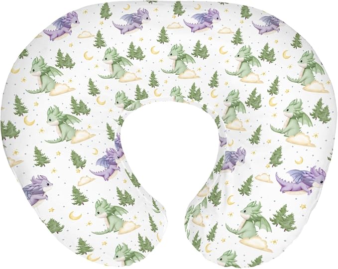 Fantasy Dragons Baby Nursing Pillow Covers for Boy Girl Fairytale Dragon Stars Trees Moon Clouds Nursery Pillowcase for Breastfeeding Pillows Cute Animal Soft Stretchy Slipcovers for Newborn Infant