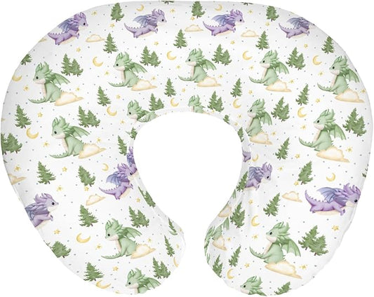Fantasy Dragons Baby Nursing Pillow Covers for Boy Girl Fairytale Dragon Stars Trees Moon Clouds Nursery Pillowcase for Breastfeeding Pillows Cute Animal Soft Stretchy Slipcovers for Newborn Infant