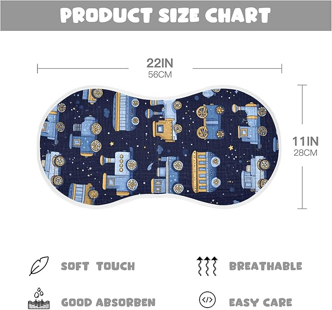 Trains Cute Blue Burp Cloths Baby Boys Girls Absorbent Soft Cotton Burping Cloths Rags 1 Pack