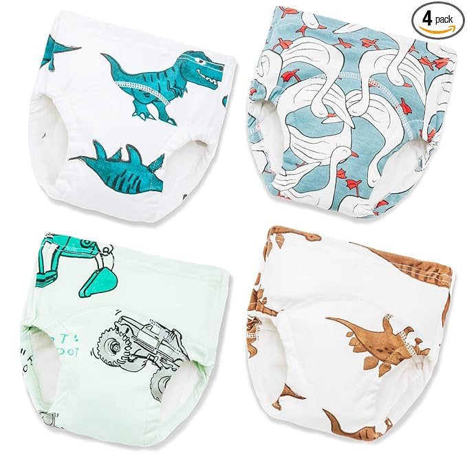 Joyo roy Soft Potty Training Pants 4 Packs Reusable Toddler Training Underwear 18-24 Months 100% Cotton Absorbent Kid Confident Potty Training Underwear for Boys Stretchable Waterproof Pee Pants
