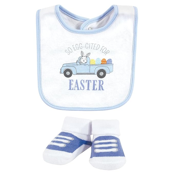 Hudson Baby Unisex Baby Cotton Bib and Sock Set, Easter Truck, One Size