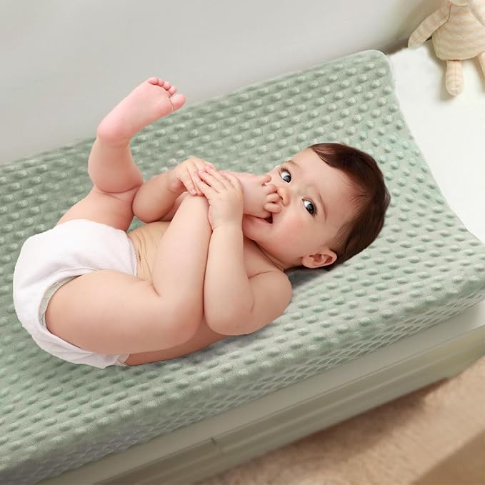 2 Pack Changing Pad Cover for Baby Boys Girls, Ultra Soft Breathable Plush Dot Diaper Changing Table Pad Cover, Neutral Fitted Changing Pad Sheets (Pristine and Green)