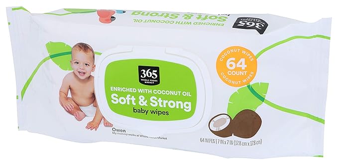 365 by Whole Foods Market, Coconut Baby Wipes, 64 Count (Pack of 3)