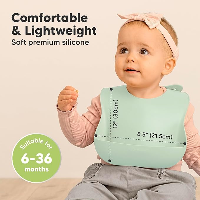 KeaBabies 2-Pack Silicone Bibs for Babies, Toddlers Girl, Boy – Sturdy Food-Grade Baby Bibs for Eating, Large Food Catcher, Clean & Put On Easily, Waterproof Toddler Feeding Essentials(Pastel Sky)