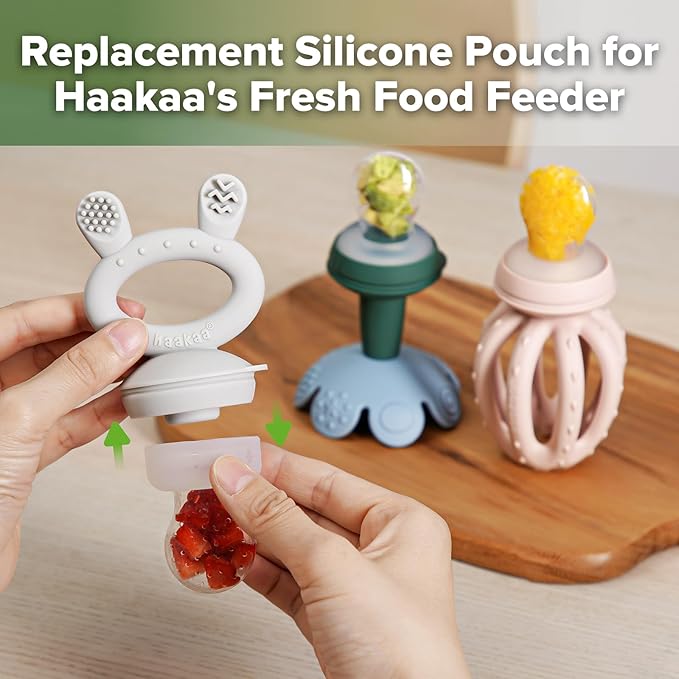 haakaa Silicone Replacement Pouch for Baby Fruit Food Feeder, Food Grade Silicone Feeder Sacs, BPA Free (Large Size, 2PCS)