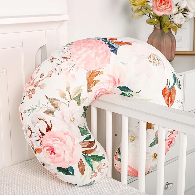 DILIMI Nursing Pillow Cover, Soft Stretchy Nursing Covers for Breastfeeding Pillows, 1 Pack Reversible Removable Slipcover for Baby Boy and Girls, Floral