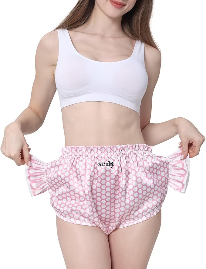 Landofgenie Diaper Cover for Adults Reusable & Washable with Elastic Waist Unisex Adult Diaper Cover Shorts - Candy