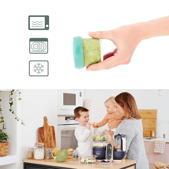 Babymoov Baby Glass Food Jars, Set of 4 (8oz Each) BPA-Free Storage Containers, Leakproof Lids, Microwave, Freezer & Dishwasher Safe, Baby Registry Essential
