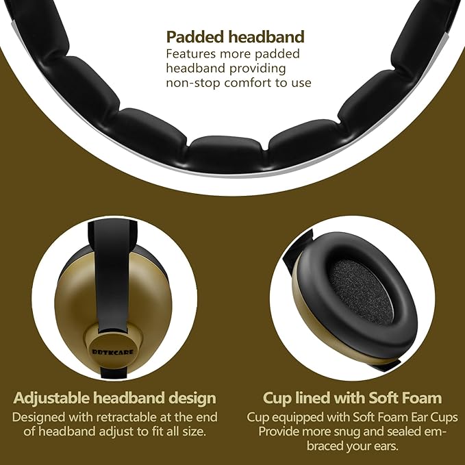 BBTKCARE Baby Headphones - Infant Ear Protection for Babies | Baby Earmuffs Noise Cancelling Headphones 3-36 Months - Army Green