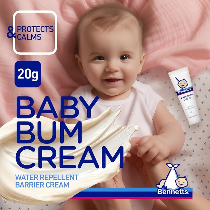 Bennetts Baby Bum Cream 20g – Water-Repellent Diaper Barrier Cream for Newborns – Protects Against Nappy Rash & Redness