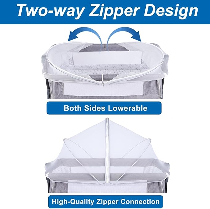Portable Bassinet Cover for Cats & 2-Way Zipper, Bassinet Mosquito Net Cover, Breathable Bassinet Net Cover, Mosquito Net for Baby Crib to Keep Cats/Bugs Out (White)