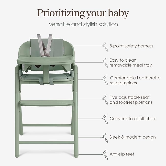 Evolur Step and Savor Baby High Chair, Converts to Adult Stool, 5 Position Adjustable Height and Footrest Positions Portable High Chair, Removable Tray, Easy to Clean and Removable Cushion