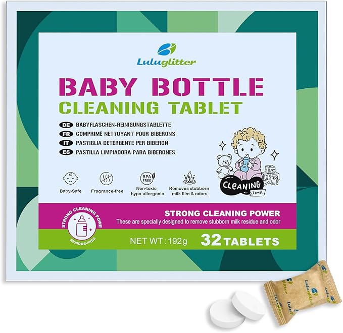 Bottle Washer Detergent Tablets,32 tables, Deep Cleaning, Compatible with All Brands of Baby Bottle Washers, Gently Removes Milk Residue, Grease & Odor from Bottles and Pump Parts