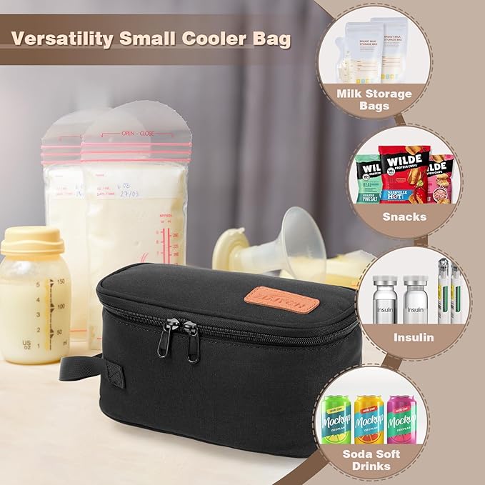 Breast Milk Cooler Travel Bag with Ice Packs - Small Portable Insulated Bag for Frozen Breastmilk - TSA Approved, Fits 5-7 Narrow Storage Bags (3-5oz), Fits Inside Diaper Bag