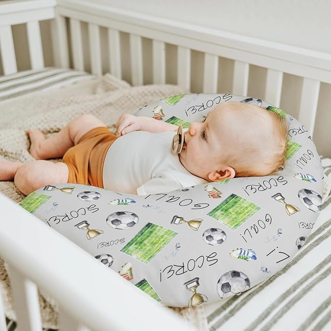 Watercolor Soccer Game Baby Nursing Pillow Covers for Boy Girl Fun Soccer Lovers Nursing Pillow Slipcovers for Breastfeeding Pillows Baby Sports Soft Stretchy Removable Covers for Newborn Infant Gray