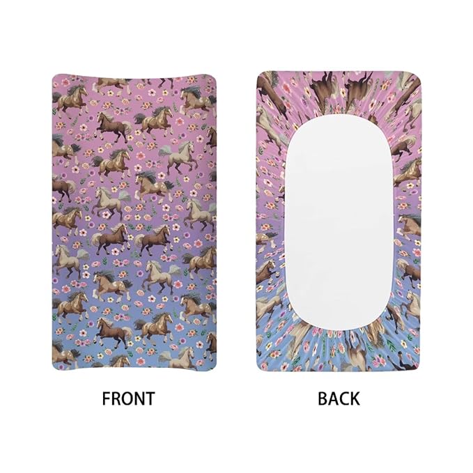 Stretchy Diaper Changing Table Cover, Snug and Soft Change Table Pad Covers Fit 16 * 32 Inches, Running Horse Floral