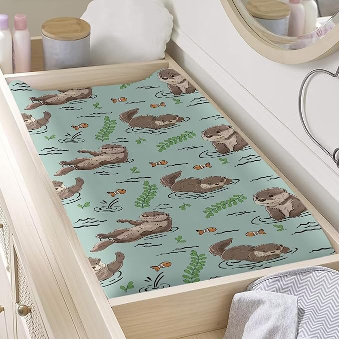 Otter Baby Changing Pad Cover Neutral Fish Changing Pad Sheets Newborn Infant Changing Table Covers Toddler Diaper Changing Mat Leaf
