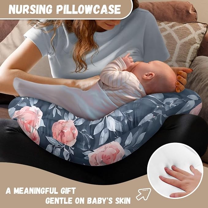 Vinatge Flower Nursing Pillow Cover for Baby Boys Girls, Breathable Breastfeeding Pillow Slipcover Cushion Cover, Soft Fabric Fits Snug On Infant, Fits for Nursing Pillow Newborn