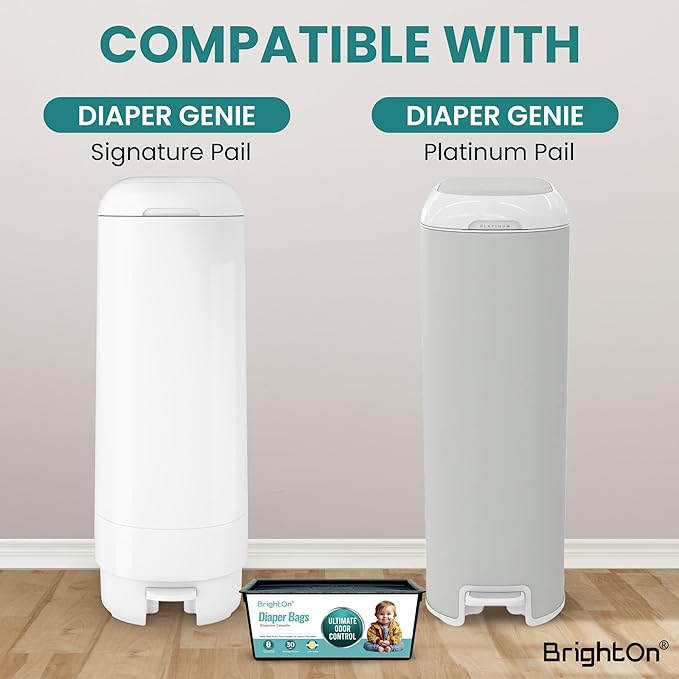 BrightOn® Diaper Pail Refill Bags, 30 Bags Per Refill, Compatible with Genie Easy Roll Signature Diaper Pails, Holds Up to 4230 Newborn Diapers, Real 7 Layer Odor Barrier, Lemon Scent, 3PACK (90 Bags)