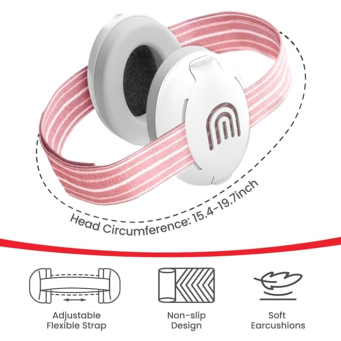 Baby Ear Protection for Babies and Toddlers up to 36 Months - Noise Reduction Earmuffs - Comfortable Baby Headphones Against Hearing Damage & Improves Sleep - Pink