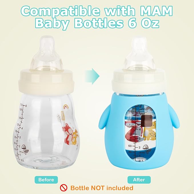 3 Pack Silicone Sleeves for Mam Baby Bottles 6oz,Anti Breakage Baby Bottle Holder Compatible with MAM Glass Baby Bottle.