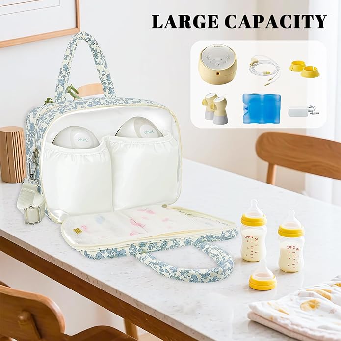 rain bunny Cotton Quilted Wearable Breast Pump Bag Compatible With Elvie, Willow and Momcozy, Pumping Bag for Work, Travel