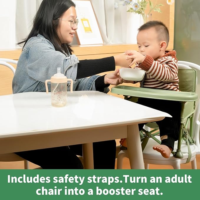 New Portable Travel Booster Seat with Tray|Foldable Infant Seat Booster Dining Chair|Great for Camping, Beach, Lawn|Toddler, Child Camping Chair 6 Months - 3 Years Old (Green)