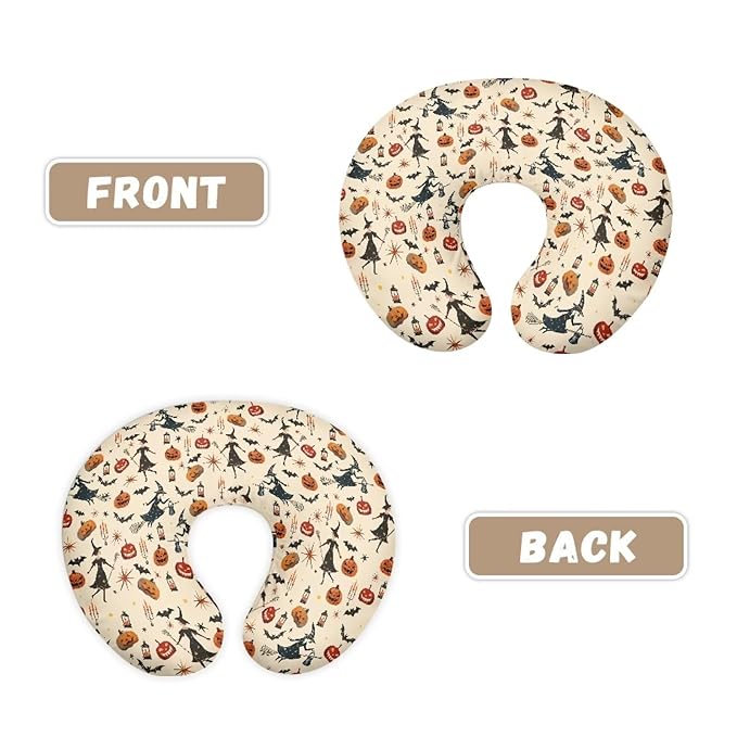 Witch Jack-O'-Lantern Baby Nursing Pillow Cover for Breastfeeding Moms, Breathable Neutral Halloween Breastfeeding Pillow Cover for Bottle Feeding (22"x18"x6")