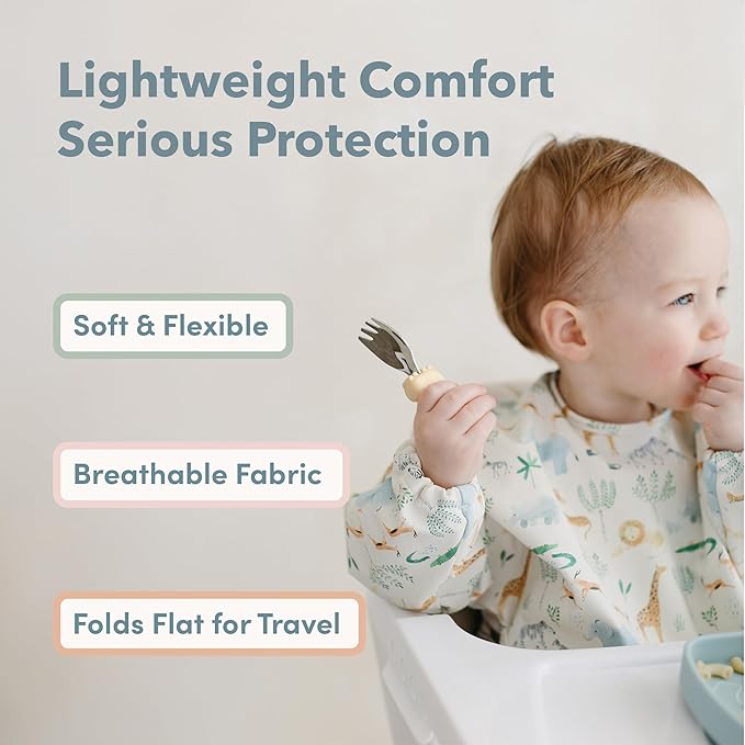 Loulou Lollipop Long Sleeve Mess Free Waterproof Bibs, for baby boys and girls 6-36 Months, Machine Washable, Travel Friendly