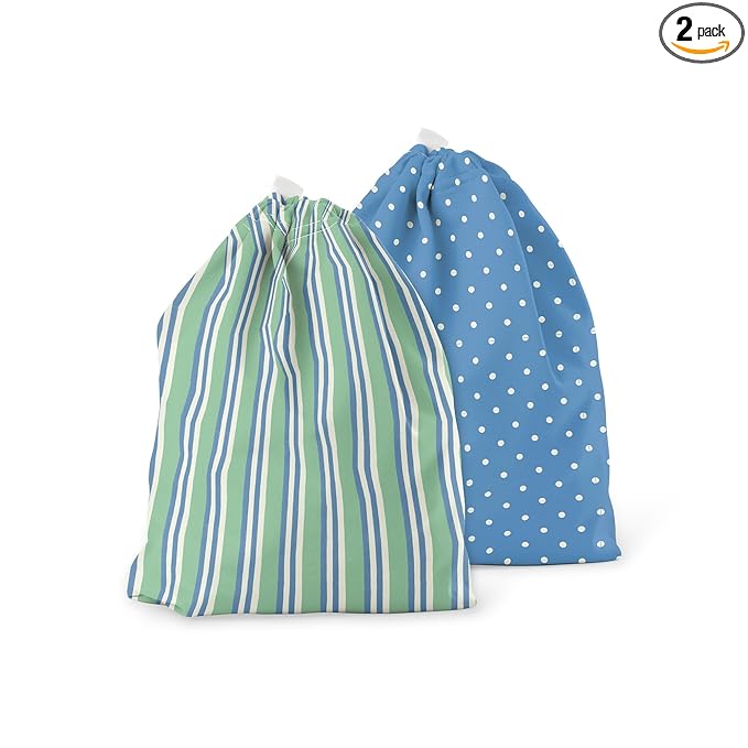 Esembly Ditty Bag Duo - Reusable Waterproof Wet Bags for Cloth Diapers, Swimsuits, Toiletries, and Snacks, Set of 2 - Sunday Stripe + Penny Dot
