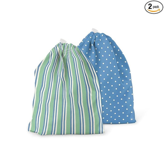 Esembly Ditty Bag Duo - Reusable Waterproof Wet Bags for Cloth Diapers, Swimsuits, Toiletries, and Snacks, Set of 2 - Sunday Stripe + Penny Dot