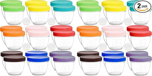 Youngever 36 Pack Baby Food Storage, 2 Ounce Baby Food Containers with Lids and Labels, 9 Assorted Colors