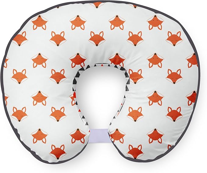 Bacati - Playful Fox Orange/Grey Nursing Pillow Cover Ultra-Soft 100% Cotton Fabric in a Fashionable Two-Sided Design, Fits All Hugster Nursing Pillows and Positioners (Nursing Pillow Cover ONLY)