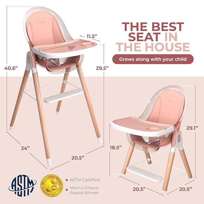 High Chair by Children Of Design Non-Reclinable 6 in 1 Baby Highchair for Babies and Toddlers, Modern wooden, Easy to Clean, Removable Tray and Cushion