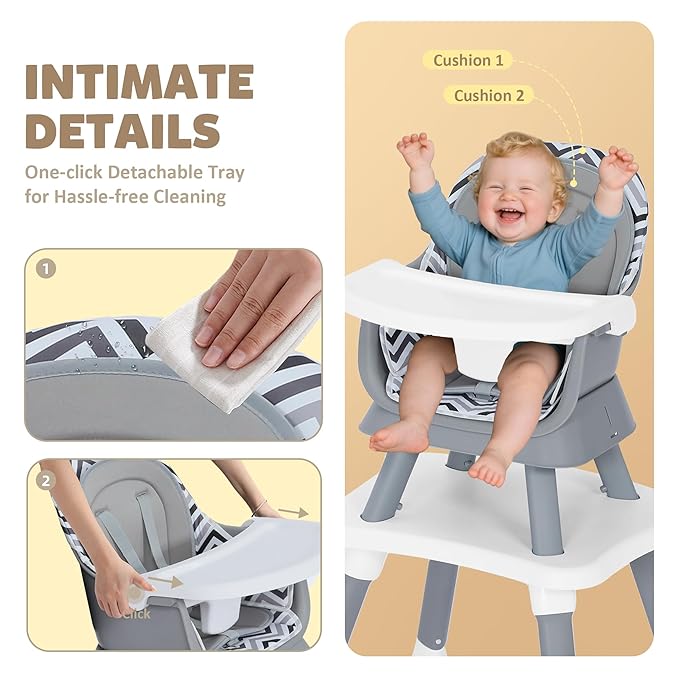 TODEFULL Baby High Chair, 8 in 1 Convertible Highchairs for Babies and Toddlers, Children Dining Booster Seat/Kids Building Block Table for Girls Boys, Baby Seat with Removable Tray, Chevron