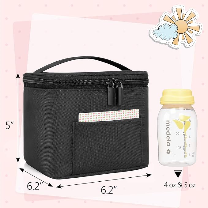 Teamoy Breastmilk Cooler Bag, Baby Bottles Bag for up to 4 Large 5 Ounce Bottles Without Nipple, Perfect for Working Moms, Black