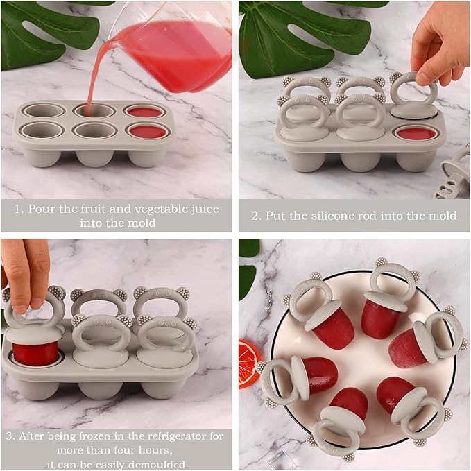 Toddler Popsicle Molds Baby Food Storage Containers Suitable for Fresh Frozen Fruit Puree and Yogurt Ice Cream with Handle Food Freezer Trays (Grey)