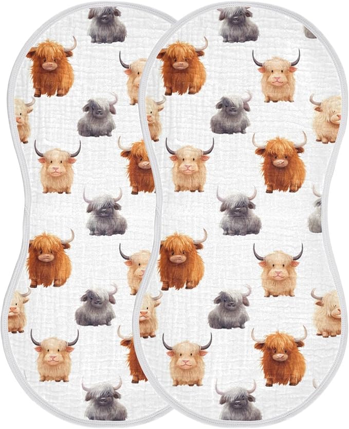 1Pc Cute Highland Cow Pattern Burp Cloth,Unisex Large Absorbent Soft Cotton Muslin Burping Cloths for Newborn Boys Girls,11x22in,A110859