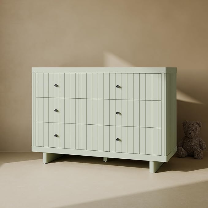 Storkcraft Kyoto 6 Drawer Dresser (Sage) - GREENGUARD Gold Certified, Nursery & Kids' Bedroom, Safety Interlocking Drawer System, & Easy Assembly with Pre-Installed Tracks