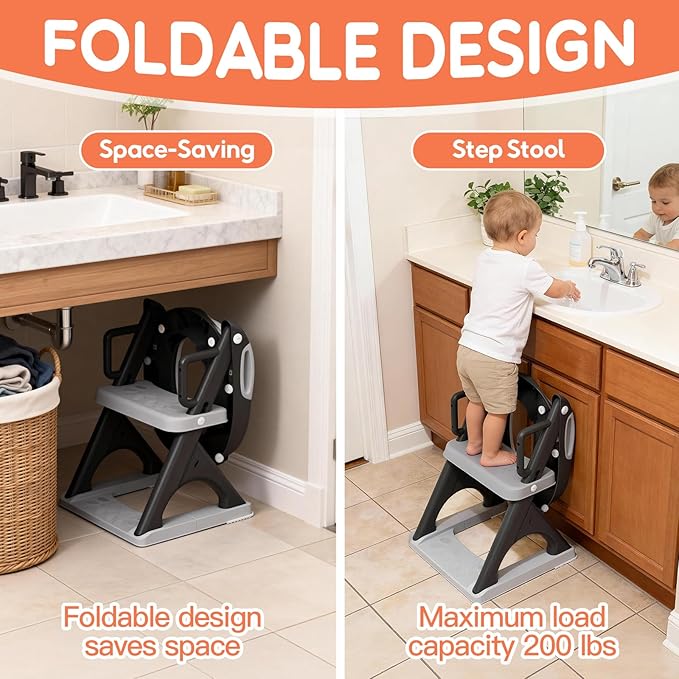 Potty Training Seat with Step Stool Ladder, Toddler Toilet Seat for Boys Girls, Adjustable 6 Heights Fits Round & Elongated Toilets, Anti-Slip Pads & Leak-Proof Guard