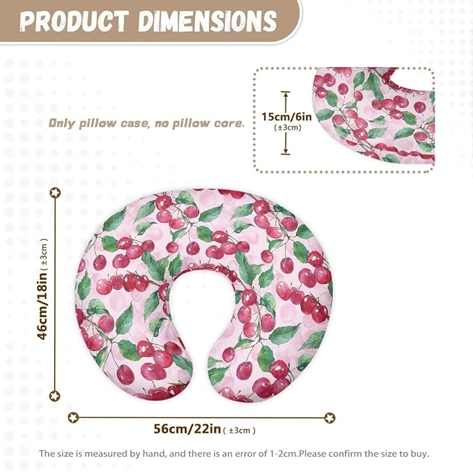 Cherry Nursing Pillow Cover for Breastfeeding, Fits Standard Nursing Pillow, Removable Cotton Cover