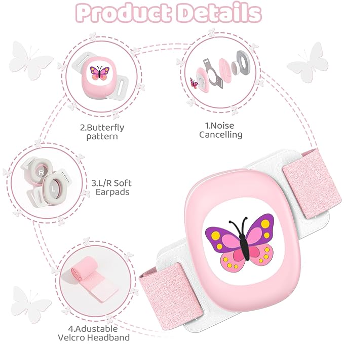 YomauiYee Baby Earmuffs,Baby Noise Cancelling Headphones with Butterfly Pattern, Infant Ear Protection for Toddler 0-48 Months,Infant Travel Essentials for Airplane/Improves Sleep