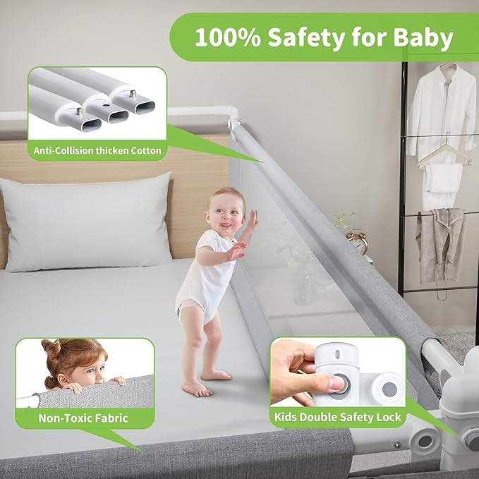 yulongtengfei Bed Rail Guard for Toddlers, 1-Piece Adjustable Height Baby Bed Rail, Kids Safety Guard Rails for Twin Full Queen King Size (Gray, 1 Side:74.8")