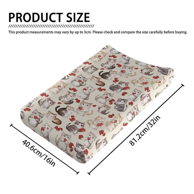 Cute Cat Baby Nursery Diaper Changing Pad Covers Beige Change Table Cover Sheets for Newborn Boys, One Size, Breathable Soft Changing Table Covers