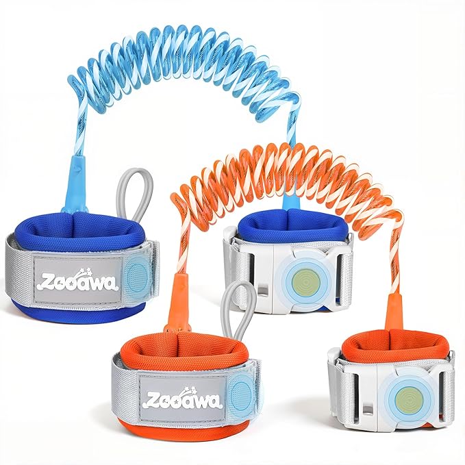 Toddler Leash 2Pack, Toddler Kids Harness Anti Lost Wrist Link with Magnetic Lock, Reflective Safety Walking Harness Wristband Leashes for 2,3,4 Years Old Boys Girls, Blue＋Orange