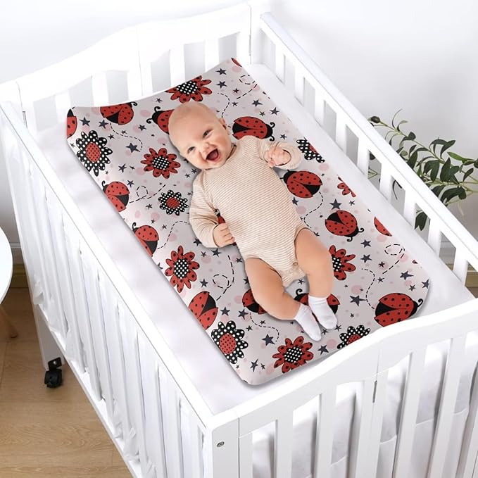 Cute Changing Pad Cover for Baby Ladybug Diaper Change Table Covers with Elastic Edge Easy to Install Baby Nursery Diaper Changing Pad Sheets Gift for Holiday
