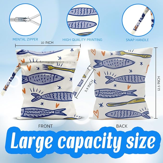 Wet Dry Wet Bag for Swimsuit Towel Baby Travel Cloth Diapers Beach Gym Toiletries Makeup Storage Bag Summer Vacation Essential Holiday Summer Vibes Sardines