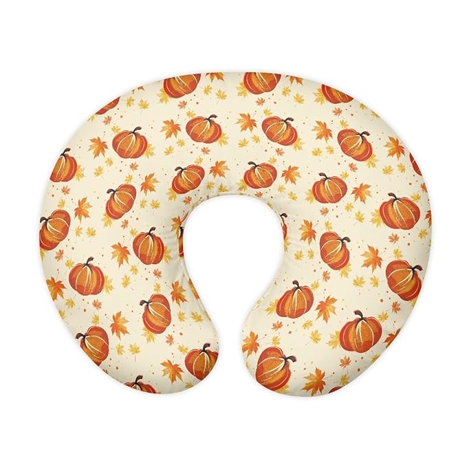 Fall Maple and Pumpkin Baby Nursing Pillow Cover Breastfeeding Nursing Pillow Slipcovers Super Soft Easy to Use and Dustptoof Thanksgiving Decoration