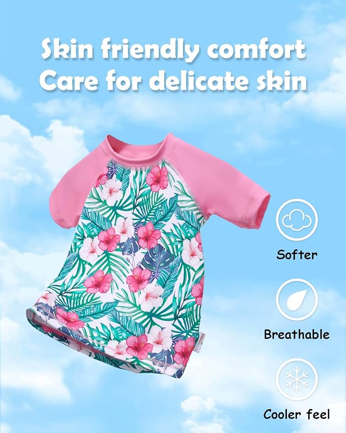 ALVABABY Baby Girl Swimsuit, 2-Piece Infant Toddler Bathing Short Sleeve Swimwear, Small Baby Reusable Swim Diaper with Matching Top